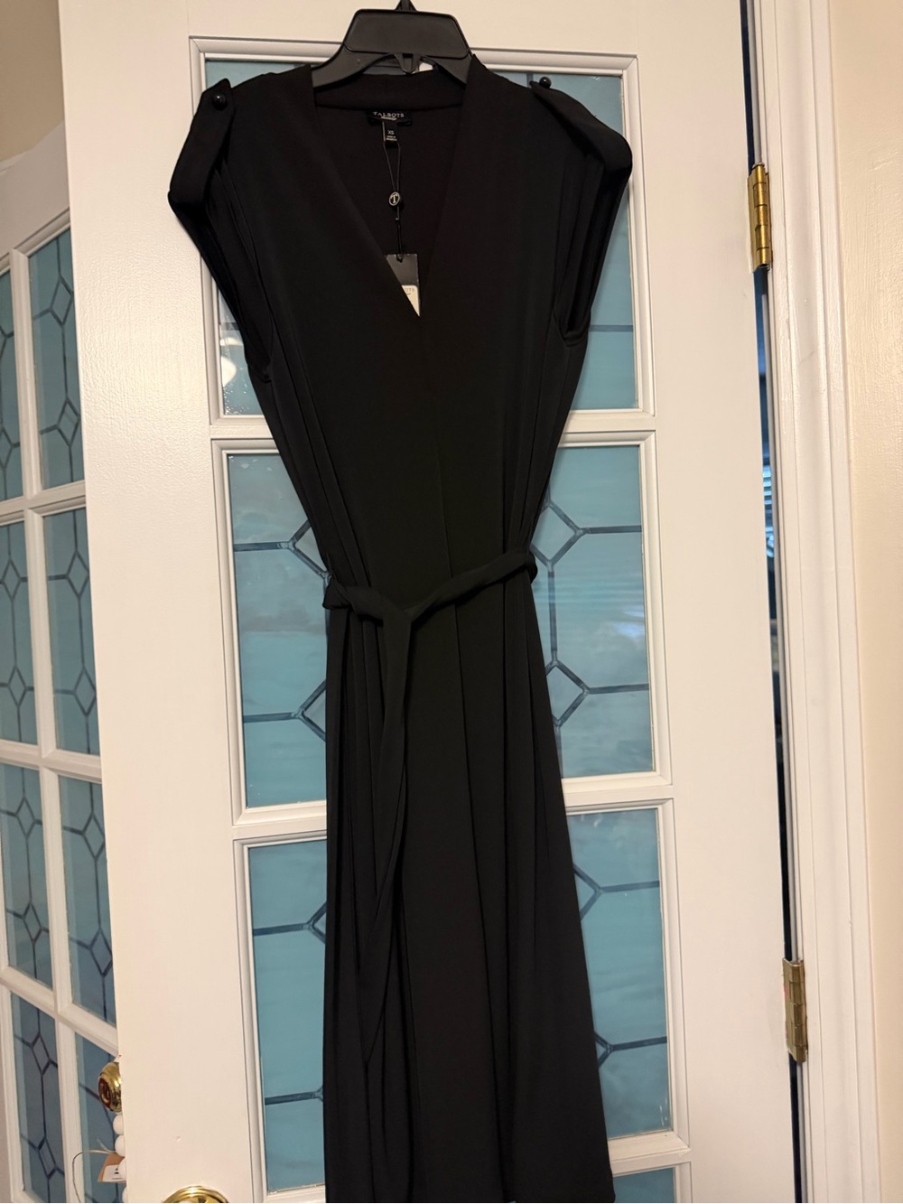 Talbots Black V-Neck Maxi Dress with Self Tie Belt